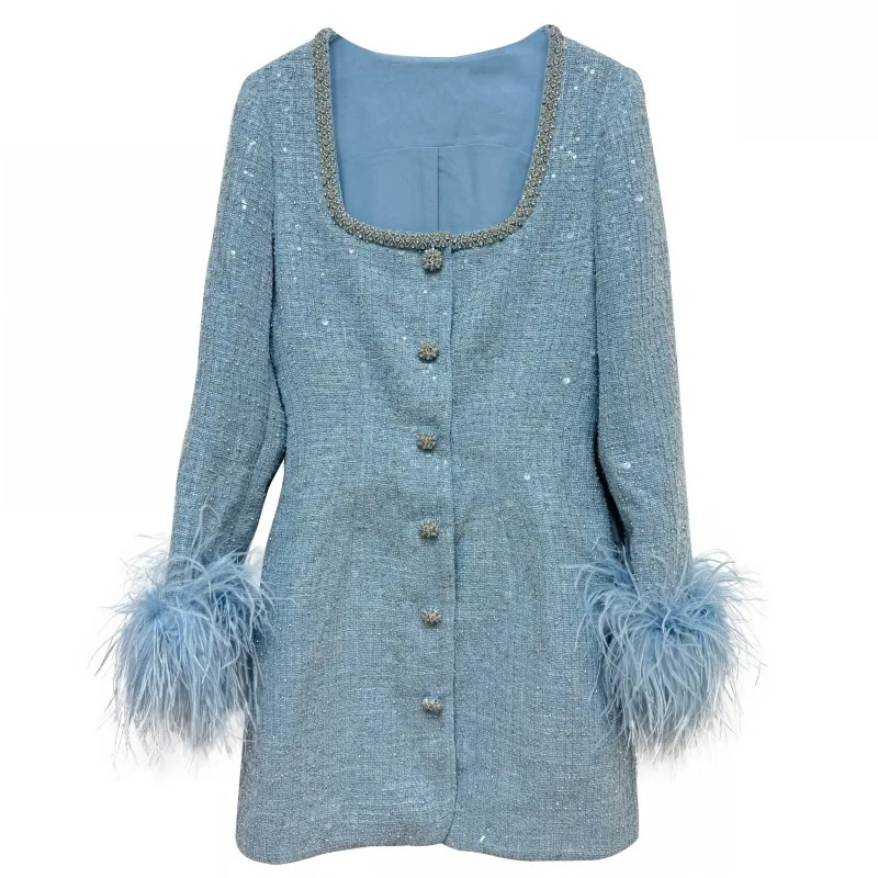 Autumn Winter Bird Feathers Long Sleeve Diamonds Chain Sequins Tweed Dress Women Elegant Prom Evening Short Dresses Party пид
Autumn Winter Bird Feathers Long Sleeve Diamonds Chain Sequins Tweed Dress Women Elegant Prom Evening Short Dresses Party пид