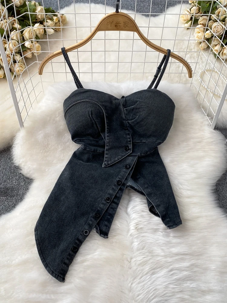 Slim Fit ort Sve Denim Tube Top Women's Faionable Vest with Chest Pad No oulder Pads Irregular Design Casual Summer Top
Slim Fit ort Sve Denim Tube Top Women's Faionable Vest with Chest Pad No oulder Pads Irregular Design Casual Summer Top