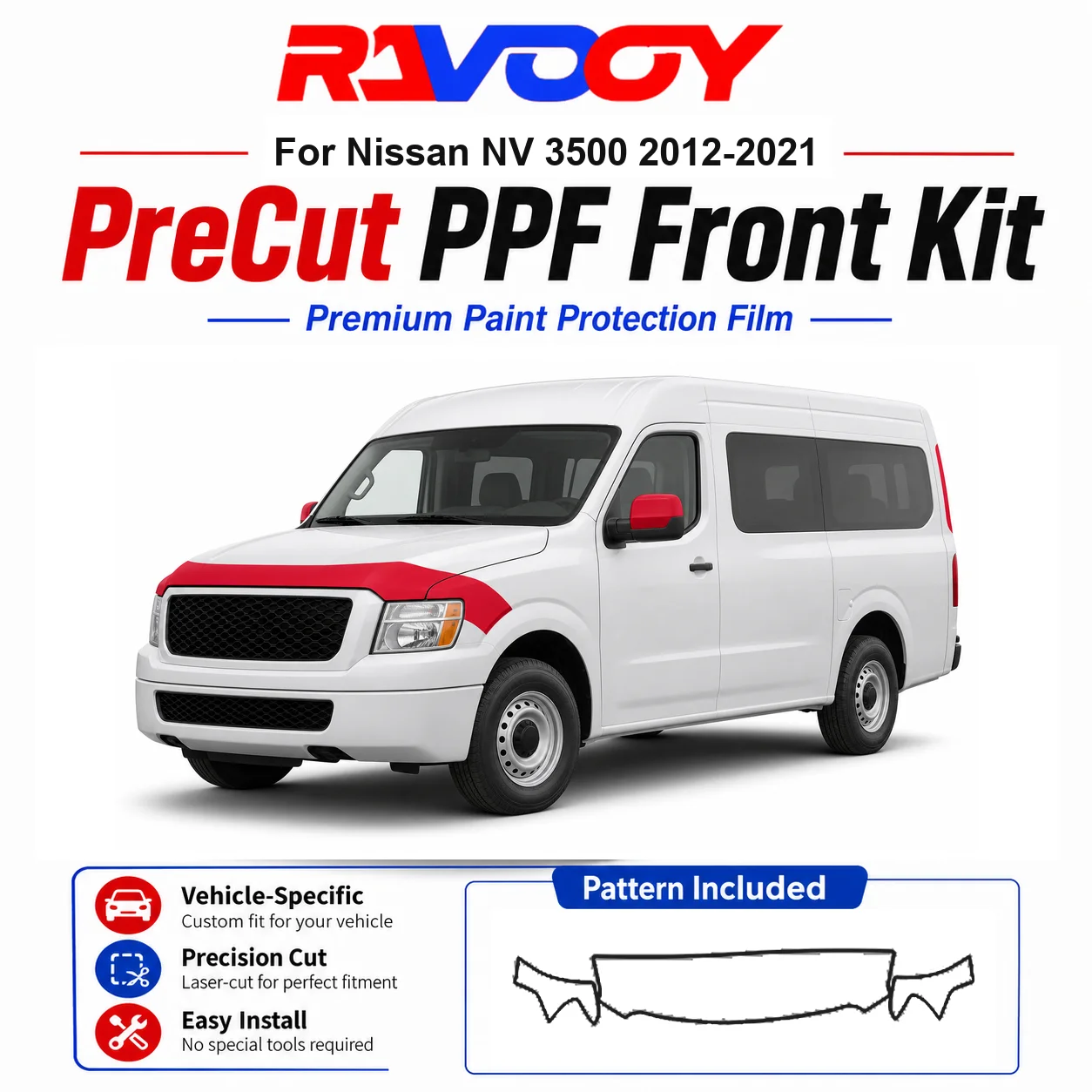8.5mil TPU Precut PPF Kit For Nissan NV 3500 2012-2021 - Hood, Fenders & Mirror Set - Self-Healing Clear Bra Film
8.5mil TPU Precut PPF Kit For Nissan NV 3500 2012-2021 - Hood, Fenders & Mirror Set - Self-Healing Clear Bra Film