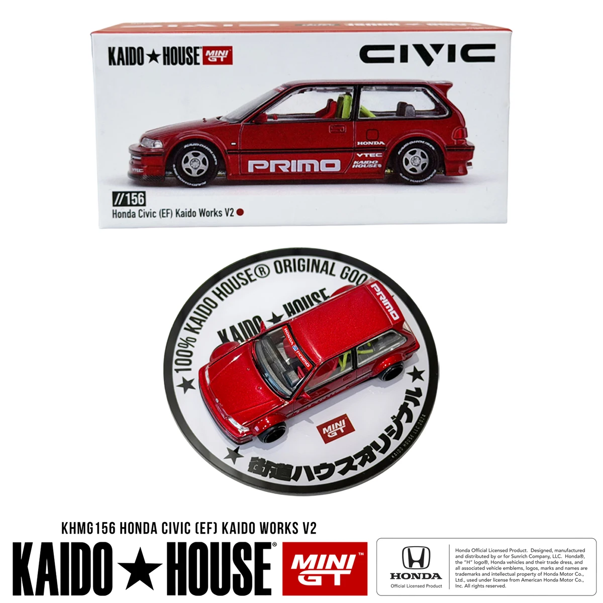 Kaido House KHMG156 1:64 Honda Civic EF Kaido Works V2 Gloss Red PRIMO Livery Openable Hood JDM Diecast Model Car In Stock
Kaido House KHMG156 1:64 Honda Civic EF Kaido Works V2 Gloss Red PRIMO Livery Openable Hood JDM Diecast Model Car In Stock