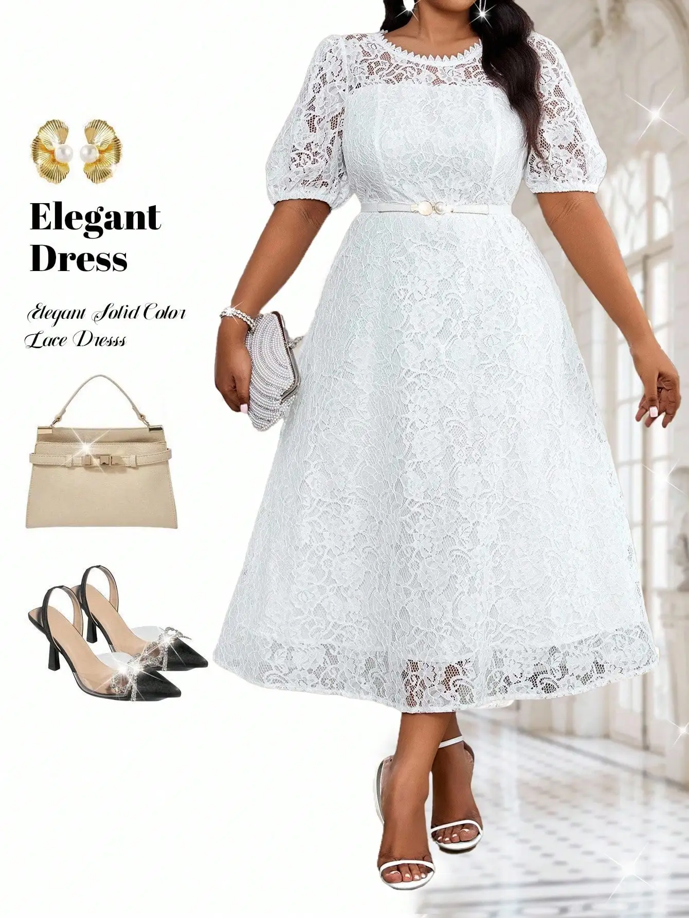 Белое кружевное платье миди с пышными рукавами, круглым вырезом и поясом на талии для офиса или вечеринки
Белое кружевное платье миди с пышными рукавами, круглым вырезом и поясом на талии для офиса или вечеринки