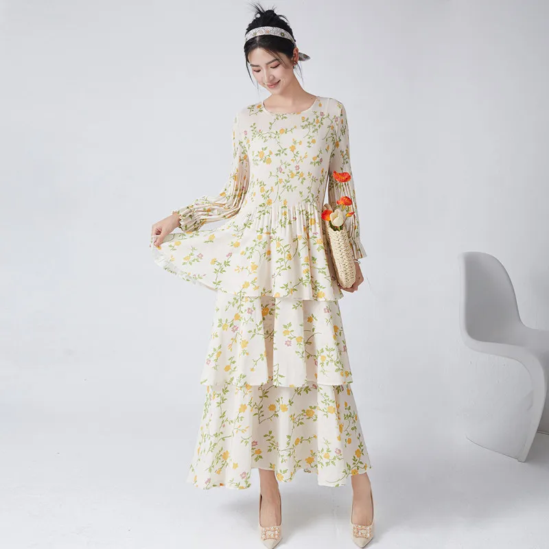 Floral Dress Vintage For Women Spring New Round Neck Long Sleeved Printed Stretch Miyake Pleated Long Dresses
Floral Dress Vintage For Women Spring New Round Neck Long Sleeved Printed Stretch Miyake Pleated Long Dresses