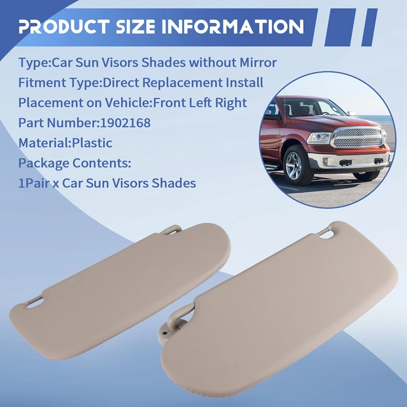1 пара планшетов 1902168 для Dodge Ram 1500 2002-2009 2500 3500-2003 солнцезащитные козырьки левый и правый
1 пара планшетов 1902168 для Dodge Ram 1500 2002-2009 2500 3500-2003 солнцезащитные козырьки левый и правый