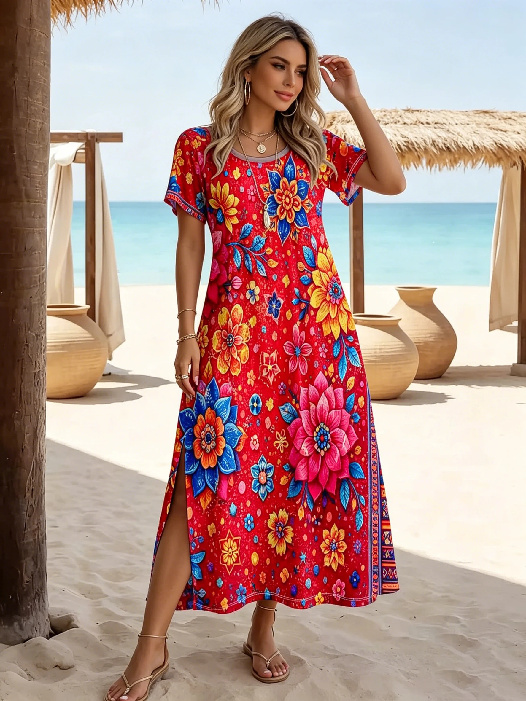 Women Purple Floral Print Maxi Dress O-Neck Short Sleeve Split Long Dress Casual Summer Beach Sundress Vestidos
Women Purple Floral Print Maxi Dress O-Neck Short Sleeve Split Long Dress Casual Summer Beach Sundress Vestidos