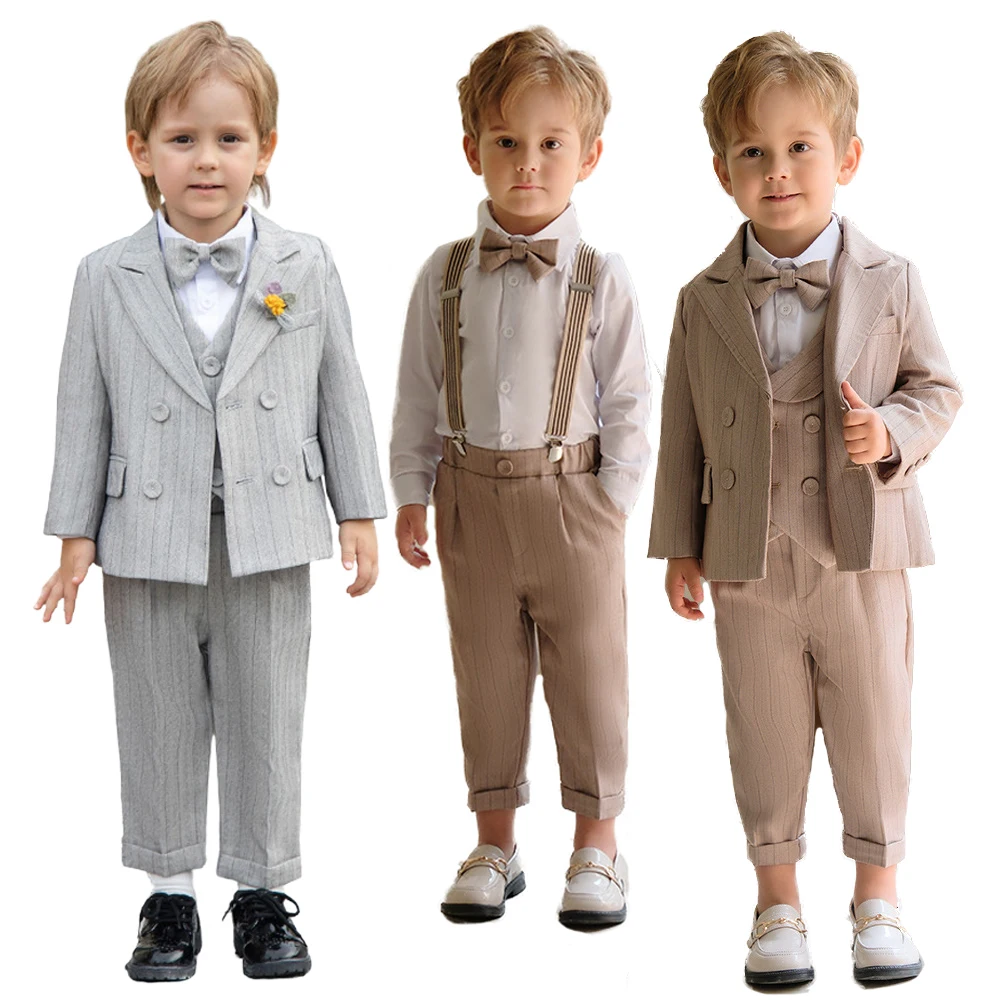 Children's Striped Formal Suit Set Boy's Suspenders Long Shorts Vest Shirt Bowtie Clothes Kids Wedding Birthday Party Costume
Children's Striped Formal Suit Set Boy's Suspenders Long Shorts Vest Shirt Bowtie Clothes Kids Wedding Birthday Party Costume