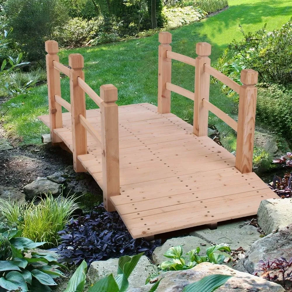 5FT Wooden Garden Bridge with Handrails, Decorative Landscape Footbridge for Yard, Pond, Farm or Creek - Rust-Resistant Cedar Co
5FT Wooden Garden Bridge with Handrails, Decorative Landscape Footbridge for Yard, Pond, Farm or Creek - Rust-Resistant Cedar Co