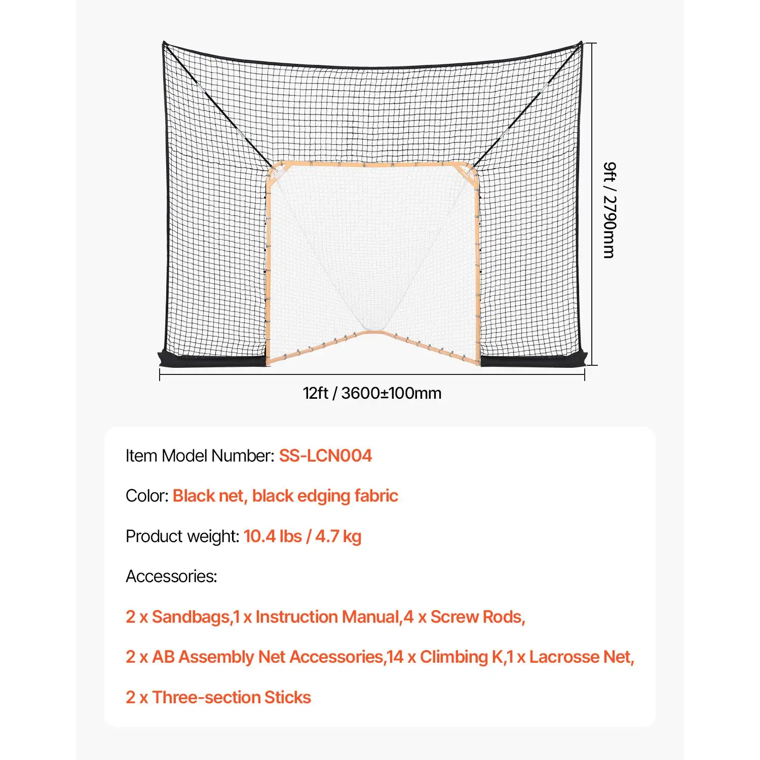 Hockey and Lacrosse Goal Backstop, 12x9 ft Lacrosse Net with Extended Coverage, Quick Easy Setup Complete Accessories Training Net, Backyard Lacrosse Equipment, for Youth Adult (NET ONLY)
Hockey and Lacrosse Goal Backstop, 12x9 ft Lacrosse Net with Extended Coverage, Quick Easy Setup Complete Accessories Training Net, Backyard Lacrosse Equipment, for Youth Adult (NET ONLY)