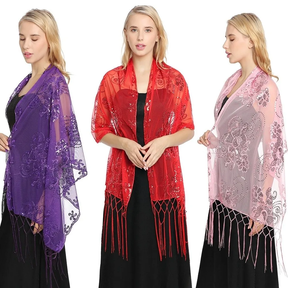 Women Evening Dress Wedding Shawl Sequined Solid Color Party Shawl Scarf Tassel Flower Chiffon Silky Scarf
Women Evening Dress Wedding Shawl Sequined Solid Color Party Shawl Scarf Tassel Flower Chiffon Silky Scarf