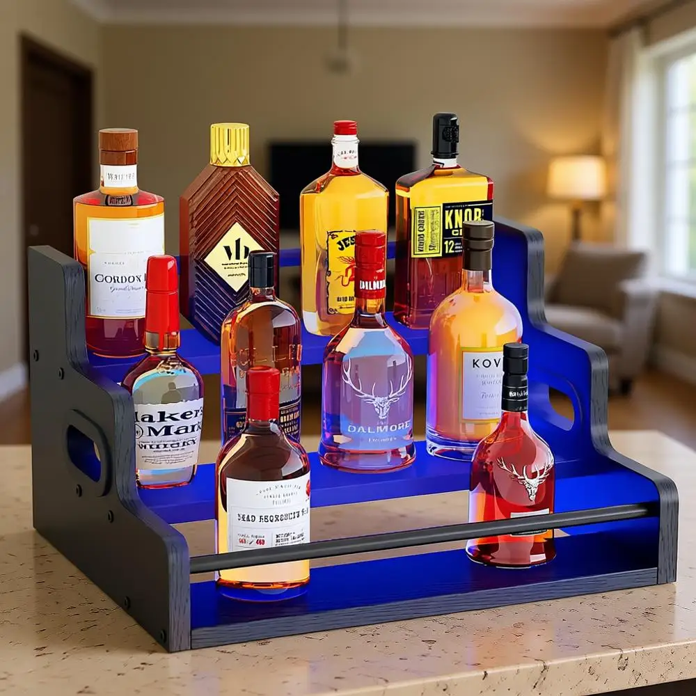 3-Tier LED-Lit Wine Rack with Remote, Black - Display Shelf for Spirits, Whiskey, Wine, Coffee Syrup
3-Tier LED-Lit Wine Rack with Remote, Black - Display Shelf for Spirits, Whiskey, Wine, Coffee Syrup