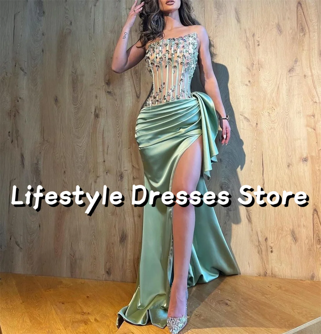 Strapless Crystal Beads Luxury Long Evening Dresses Mermaid High Slit Prom Formal Gowns Sexy Vestidos De
Strapless Crystal Beads Luxury Long Evening Dresses Mermaid High Slit Prom Formal Gowns Sexy Vestidos De