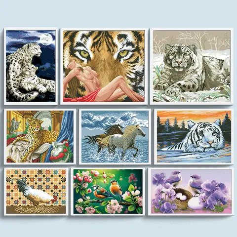 Full Embroidery Beads Printed 9CT Animal Cross Stitch Kit Home Art Craft Bead Embroidery Wall Hanging for New Year Gift