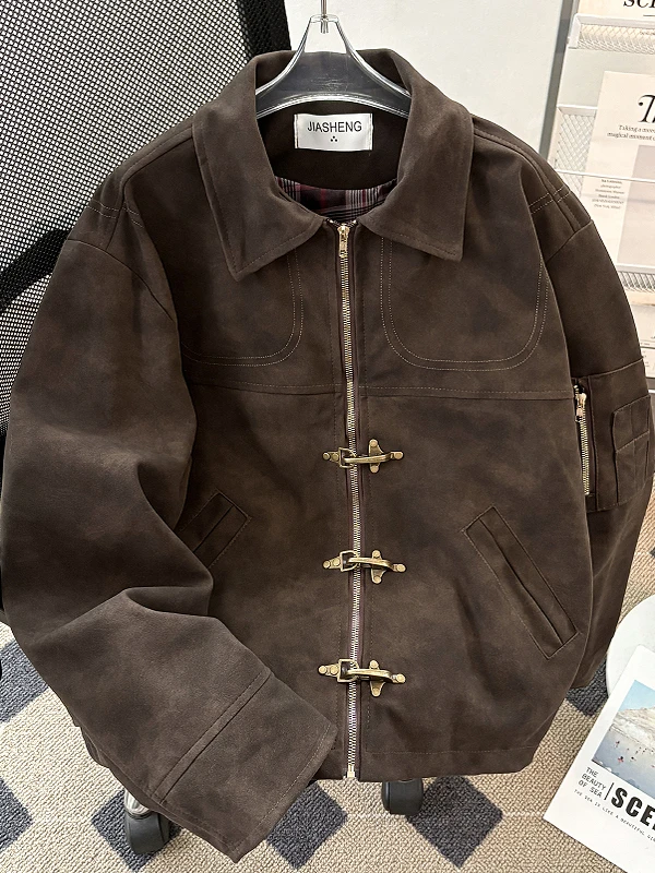 Мужская замшевая куртка с отложным воротником, на молнии, с длинными рукавами, весенне-осенняя, модная, в американском ретро-стиле, топ-куртка
Мужская замшевая куртка с отложным воротником, на молнии, с длинными рукавами, весенне-осенняя, модная, в американском ретро-стиле, топ-куртка