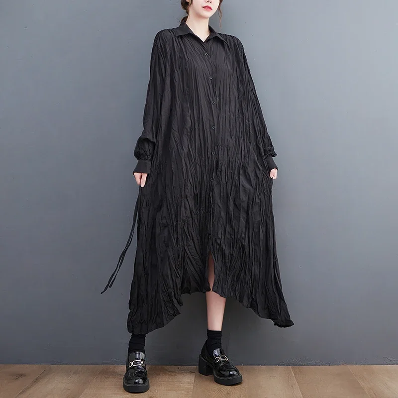 Large Size Irregular Black Vintage Pleated Shirt Dresses For Women New Loose Casual Long Sleeve Dress Elegant
Large Size Irregular Black Vintage Pleated Shirt Dresses For Women New Loose Casual Long Sleeve Dress Elegant