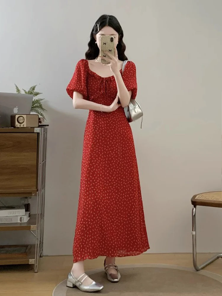 Retro Hong Kong Style Floral Print Dress Bubble Sleeve Red Summer New Arrival plus Size Tea Break Long Dress Women's Fashion
Retro Hong Kong Style Floral Print Dress Bubble Sleeve Red Summer New Arrival plus Size Tea Break Long Dress Women's Fashion