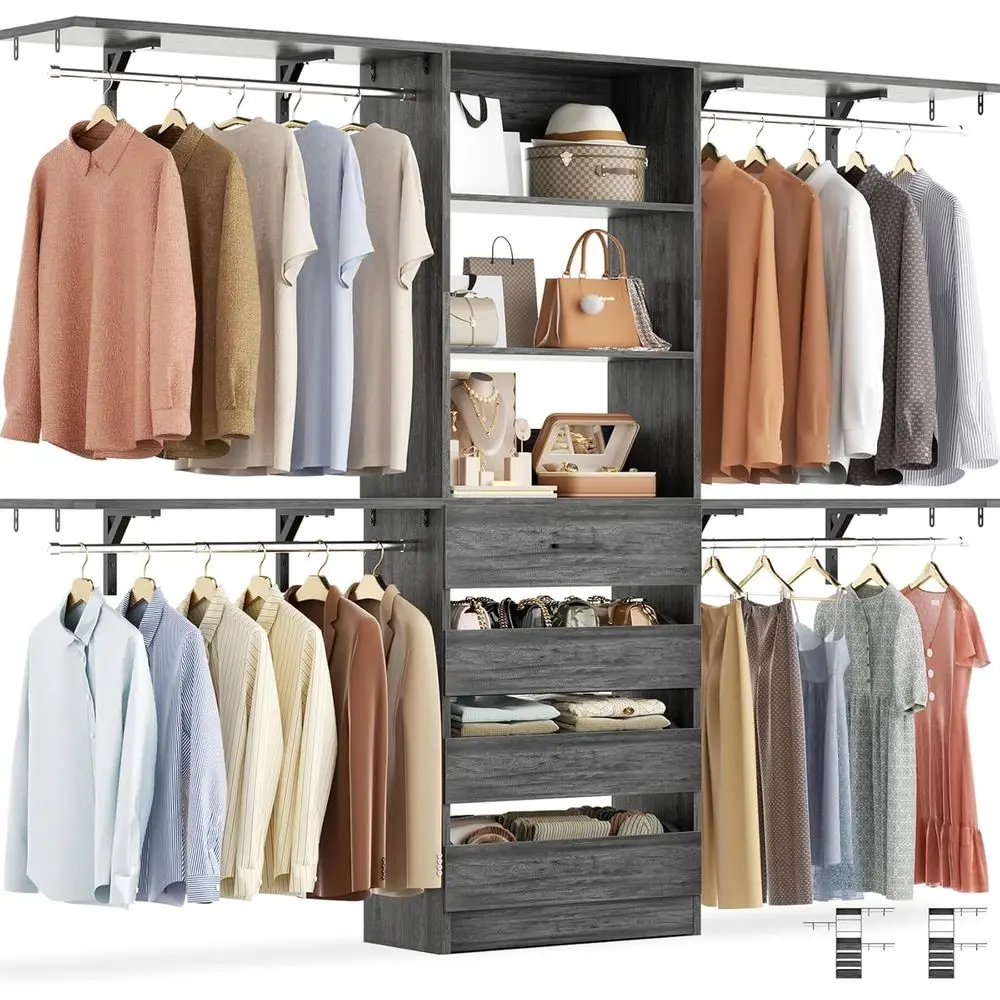 4-Drawer 8-Tier Wooden Closet Organizer System, 96 Tower with Shelves, Walk-in Wardrobe Rack for 4-9 Items, Black Oak Finish
4-Drawer 8-Tier Wooden Closet Organizer System, 96 Tower with Shelves, Walk-in Wardrobe Rack for 4-9 Items, Black Oak Finish
