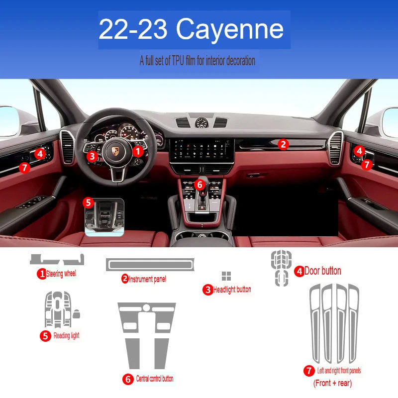 TPU Film for Porsche Cayenne 2022 2023 Invisible Car Dashboard Protector Film Center Console Gear Door Panel Interior Sticker
TPU Film for Porsche Cayenne 2022 2023 Invisible Car Dashboard Protector Film Center Console Gear Door Panel Interior Sticker