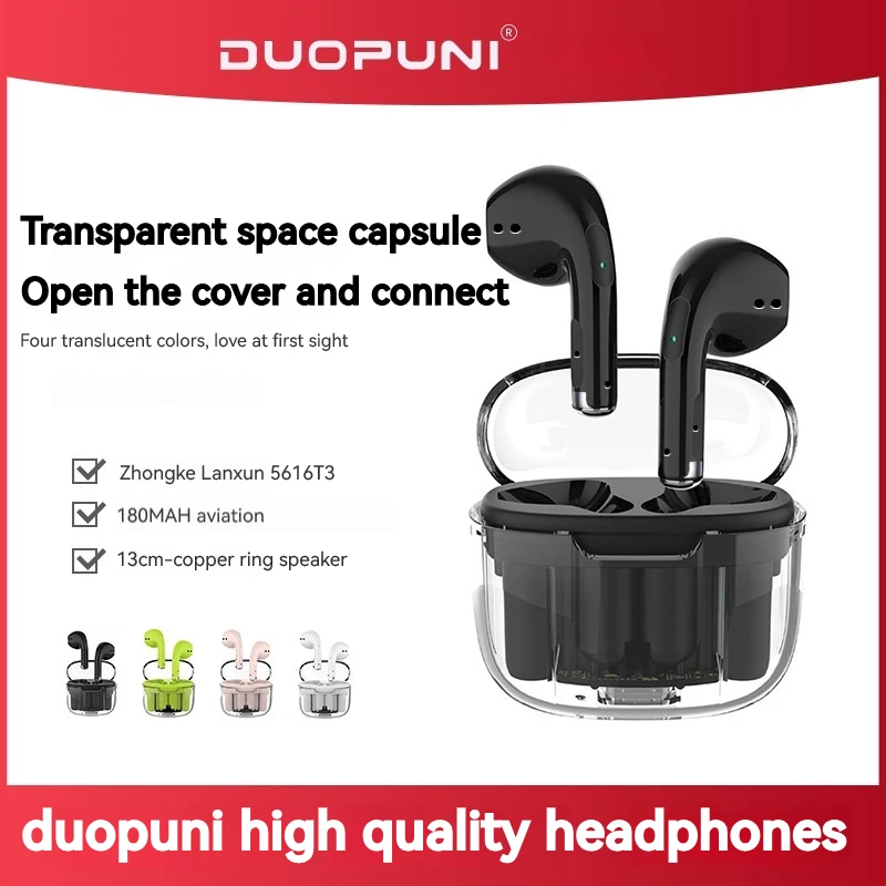DUOPUNI Wireless Headphones HiFi Noise Reduction Headset Gamer Transparent In-Ear TWS Bluetooth Earphones with Mic Charging Case
DUOPUNI Wireless Headphones HiFi Noise Reduction Headset Gamer Transparent In-Ear TWS Bluetooth Earphones with Mic Charging Case