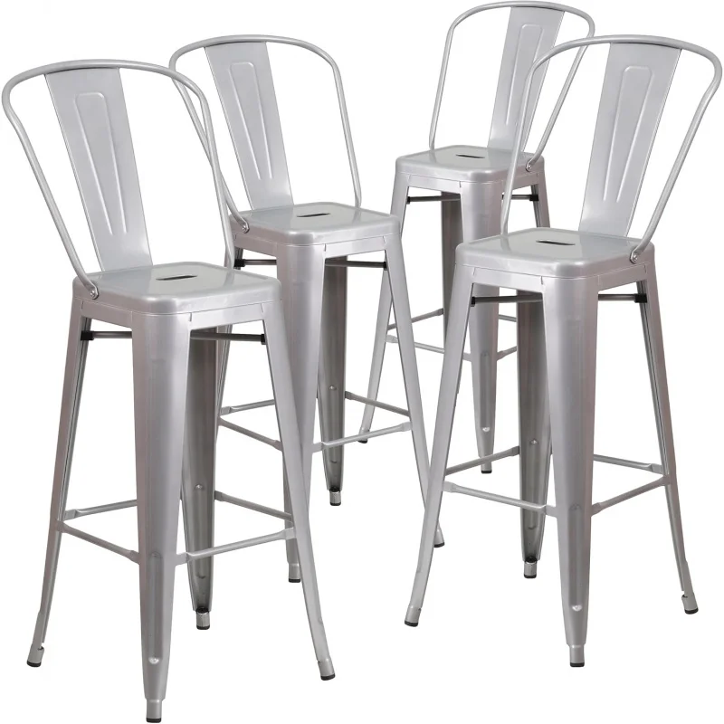 Set of 4 Commercial Grade 30 High Barstool, Silver Metal Indoor Outdoor with Removable Back - Furniture Lily
Set of 4 Commercial Grade 30 High Barstool, Silver Metal Indoor Outdoor with Removable Back - Furniture Lily