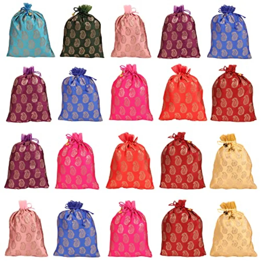 Drawstring Bags Traditional Indian Handcrafted in Paisley Pattern Brocade fabric. Perfect for Gifts Jewelry Weddings Sweet Dist
Drawstring Bags Traditional Indian Handcrafted in Paisley Pattern Brocade fabric. Perfect for Gifts Jewelry Weddings Sweet Dist