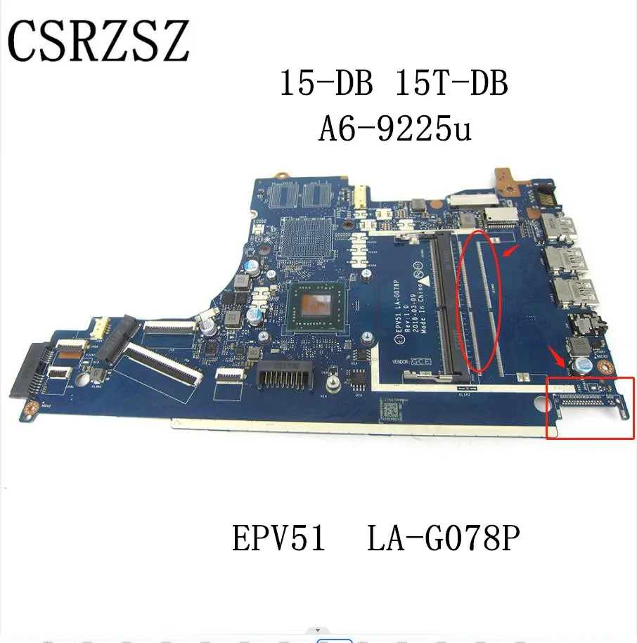 For HP 15-DB 15T-DB Laptop motherboard with A6-9225u CPU EPV51 LA-G078P Test all functions 100%
For HP 15-DB 15T-DB Laptop motherboard with A6-9225u CPU EPV51 LA-G078P Test all functions 100%
