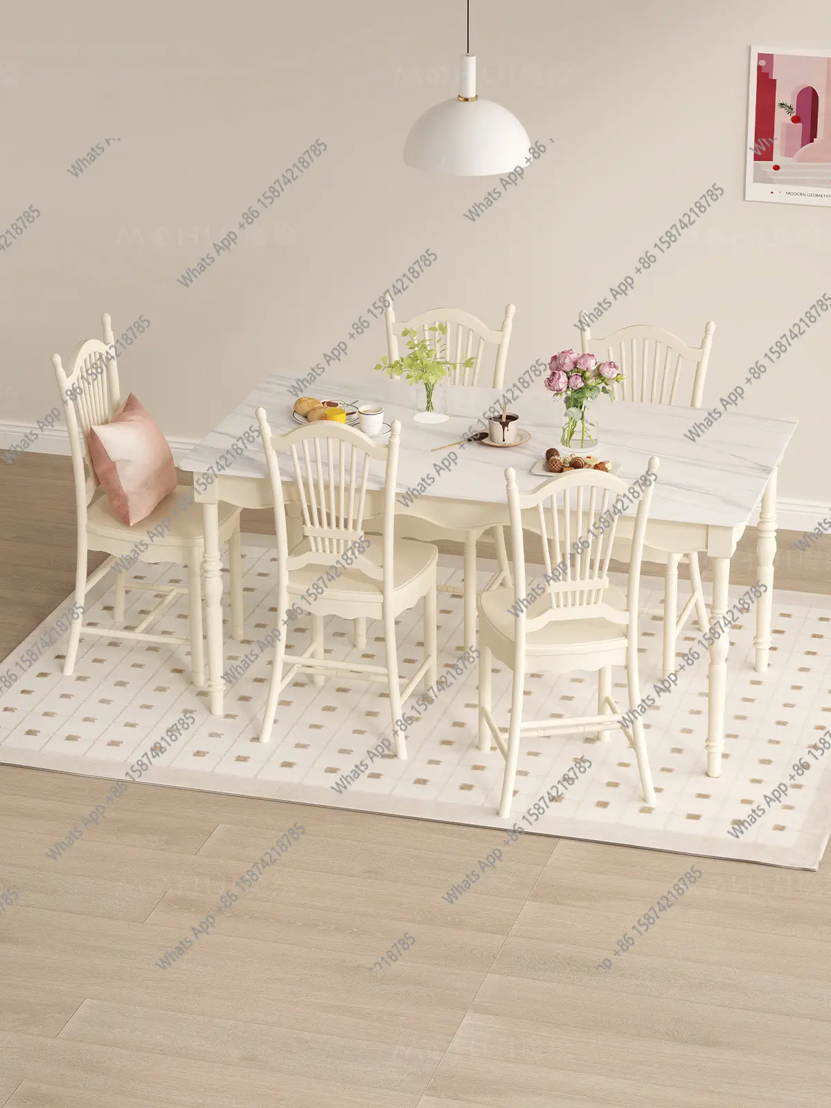 Modern solid wood table living room home simple family dining table and chairs French tea table combination
Modern solid wood table living room home simple family dining table and chairs French tea table combination