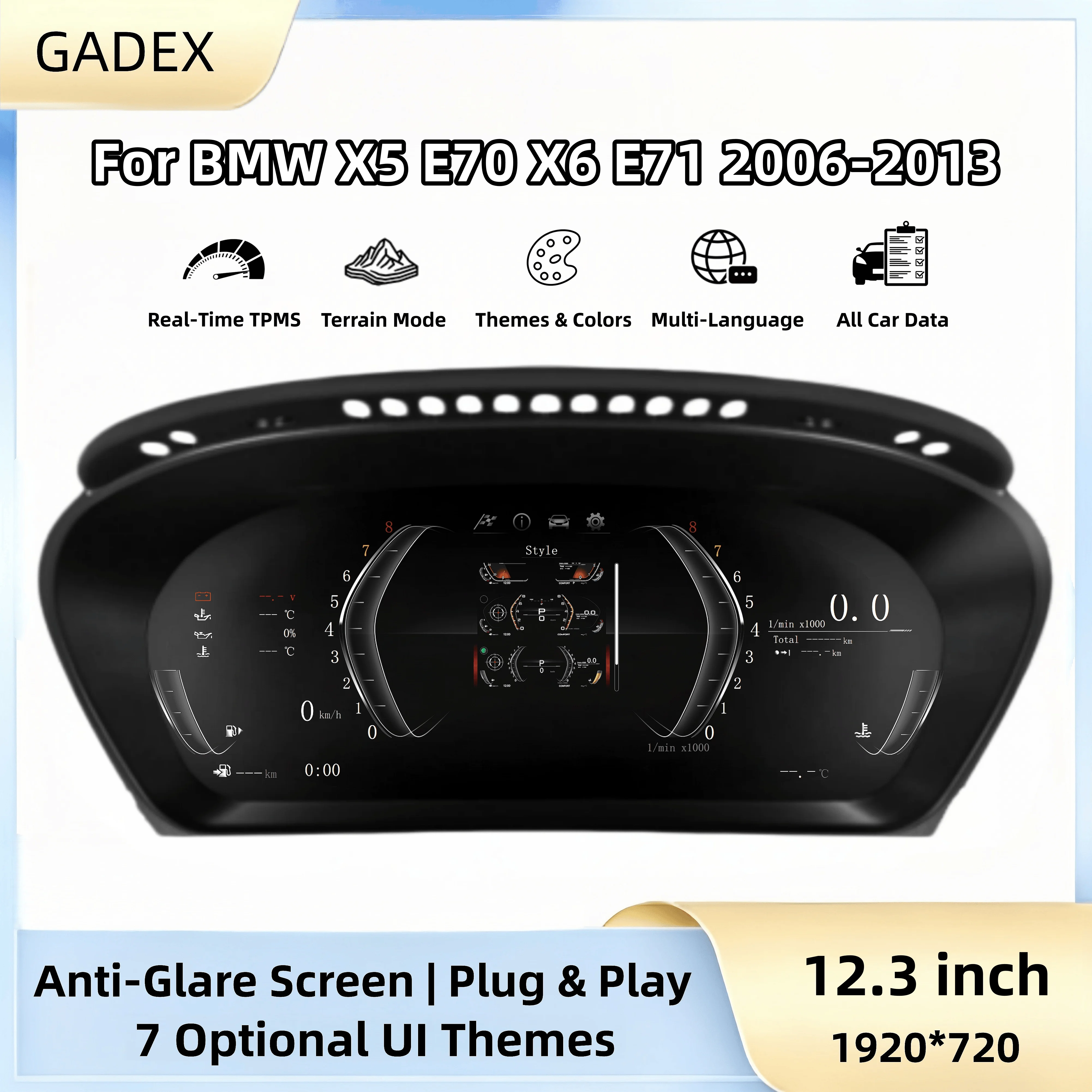 12.3 Inch Digital LCD Instrument Cluste For BMW X5 E70 X6 E71 2006-2013 CCC CIC System Speedometer HUD Odometer Plug And Play Car Replacement Dashboard Pane
12.3 Inch Digital LCD Instrument Cluste For BMW X5 E70 X6 E71 2006-2013 CCC CIC System Speedometer HUD Odometer Plug And Play Car Replacement Dashboard Pane