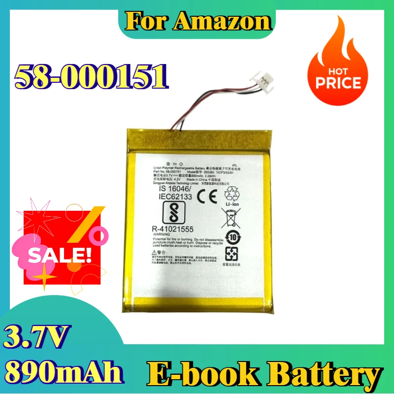 Brand New Replacement E-book Battery 3.7V 890mAh 58-000151 For Amazon 499 558 Kindle 8 SY69JL WP63GW MC-265360-03
Brand New Replacement E-book Battery 3.7V 890mAh 58-000151 For Amazon 499 558 Kindle 8 SY69JL WP63GW MC-265360-03