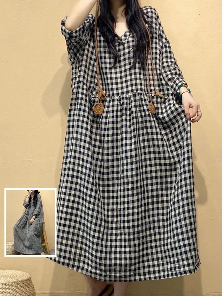 Художественное женское хлопково-льняное платье трапециевидной формы большого размера, длинное V-Ne ket Design, повседневное весеннее платье больших размеров
Художественное женское хлопково-льняное платье трапециевидной формы большого размера, длинное V-Ne ket Design, повседневное весеннее платье больших размеров