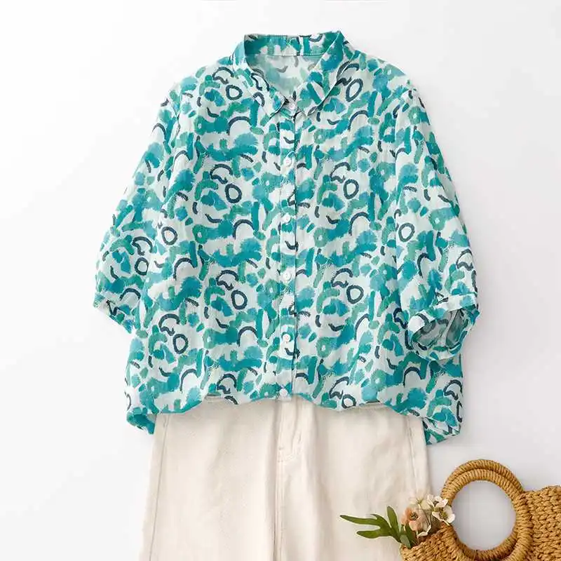 Women's Floral Top Loose Cotton Linen Breathable Shirt Short Sleeve Shirts For Women Женский Топ Camisa Feminina Elegante
Women's Floral Top Loose Cotton Linen Breathable Shirt Short Sleeve Shirts For Women Женский Топ Camisa Feminina Elegante