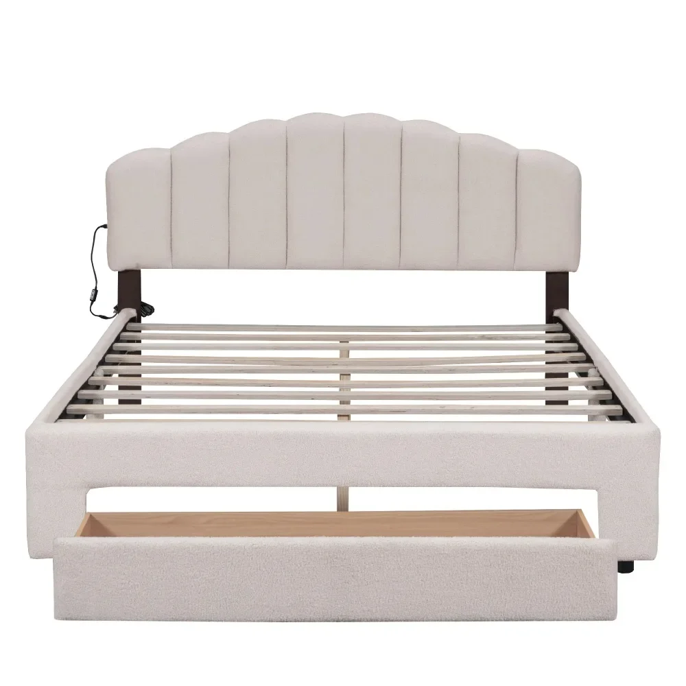 Princess Beds with Light & Headboard,LED Queen Size Bed Frame with Drawers, Teddy Fleece Upholstered Platform Bed with USB Ports
Princess Beds with Light & Headboard,LED Queen Size Bed Frame with Drawers, Teddy Fleece Upholstered Platform Bed with USB Ports