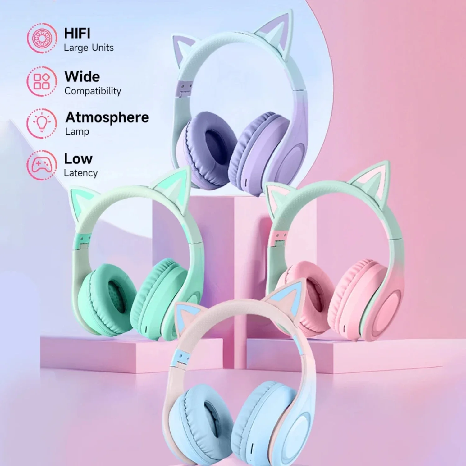 Gradient Color Cat Ear -Mounted Bluetooth 5.3 HIFI Sound Quality ANC Noise Reduction Folding Entertainment Headphones
Gradient Color Cat Ear -Mounted Bluetooth 5.3 HIFI Sound Quality ANC Noise Reduction Folding Entertainment Headphones