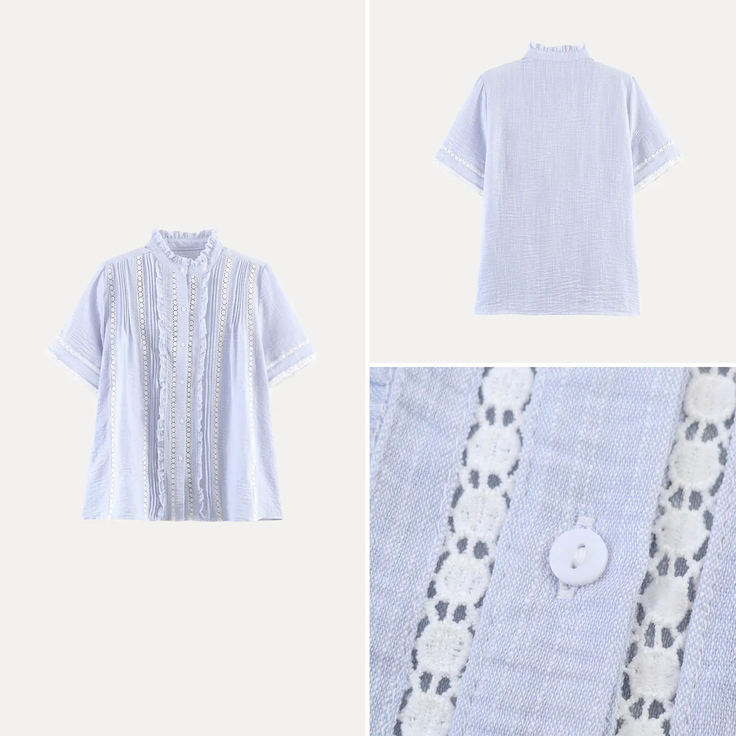 Sweet Style Splice Lace Short Sleeve Stand Collar Shirt Women's Fashion Summer New Arrival ZADATA Casual Style Other Material
Sweet Style Splice Lace Short Sleeve Stand Collar Shirt Women's Fashion Summer New Arrival ZADATA Casual Style Other Material