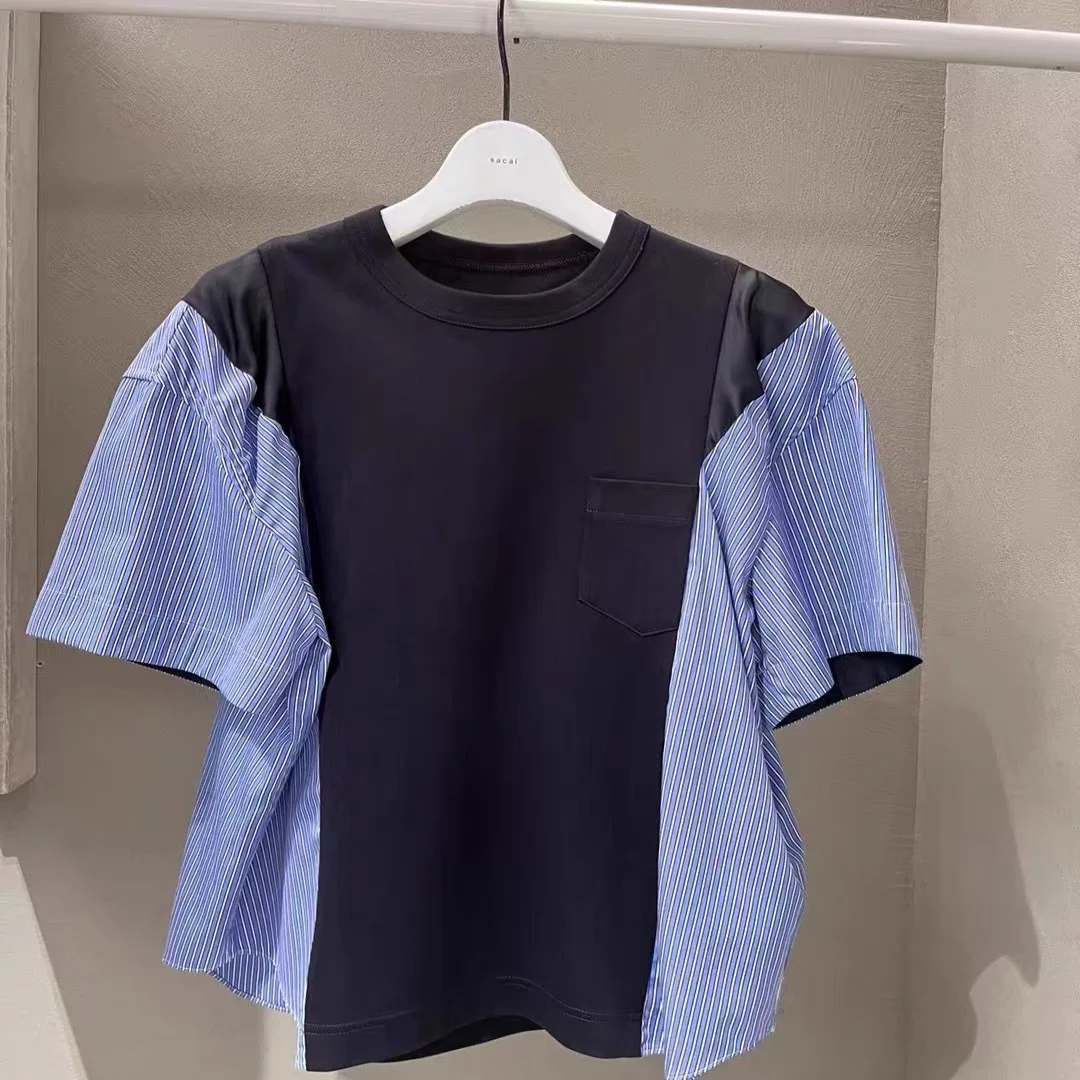 2025 Spring/Summer New Style Shirt Patched Stripe Short-Sleeved Loose T-Shirt Blouse Women's Top y2k clothes
2025 Spring/Summer New Style Shirt Patched Stripe Short-Sleeved Loose T-Shirt Blouse Women's Top y2k clothes