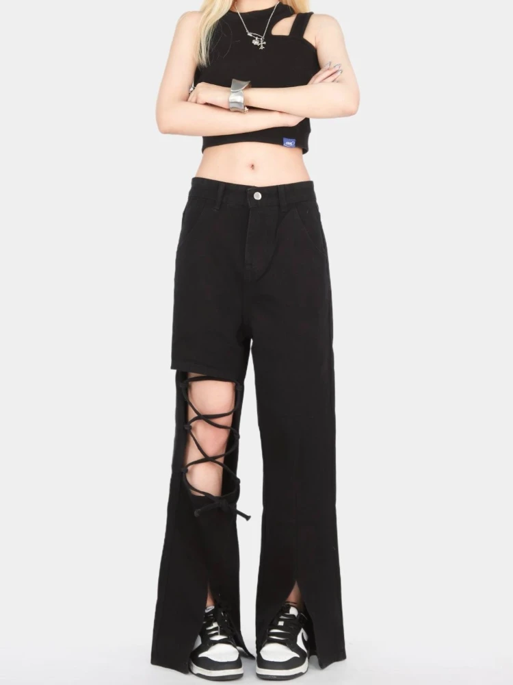 Y2k Vintage Hollow Out Lace Up Flare Jeans Women Summer High Waist Distressed Black Denim Pants Streetwear
Y2k Vintage Hollow Out Lace Up Flare Jeans Women Summer High Waist Distressed Black Denim Pants Streetwear