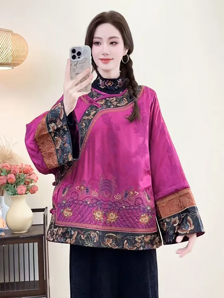 Ретро-пальто женское свободного кроя с вышивкой, на пуговицах, из хлопка с эффектом сатина, с длинными рукавами и воротником-стойкой, для зимы
Ретро-пальто женское свободного кроя с вышивкой, на пуговицах, из хлопка с эффектом сатина, с длинными рукавами и воротником-стойкой, для зимы