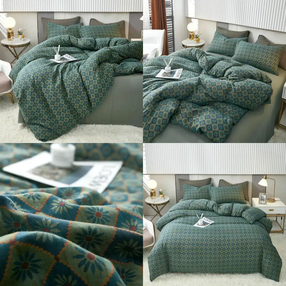 Linen Cotton Blend Duvet Cover Set Queen Size, 3-Piece Green Floral Geometric Patterned Bedding, Ultra Soft Yarn-Dyed Textured
Linen Cotton Blend Duvet Cover Set Queen Size, 3-Piece Green Floral Geometric Patterned Bedding, Ultra Soft Yarn-Dyed Textured