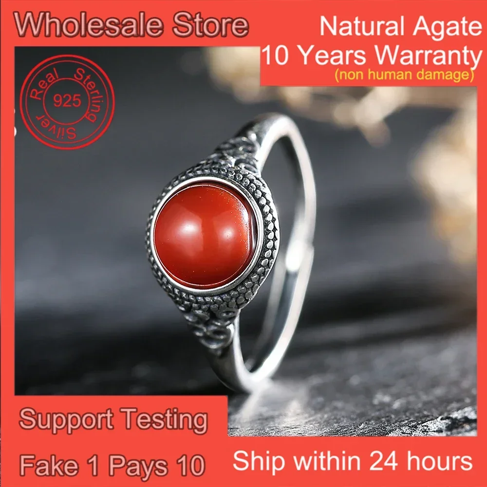 Vintage S925 Silver Women's Ring 8mm Natural Healing Red Gemstone Chinese Luck Agate Adjustable Handmade Boho Jewelry
Vintage S925 Silver Women's Ring 8mm Natural Healing Red Gemstone Chinese Luck Agate Adjustable Handmade Boho Jewelry