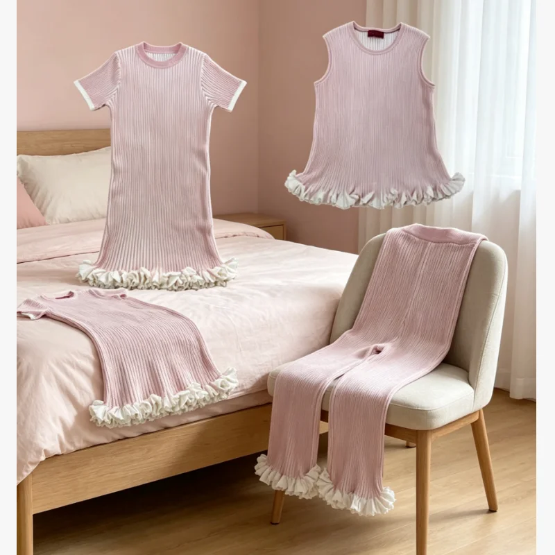 Girls' Dress 2026 Summer New Pink Lace Sweet and Cute Children's Knitted Dress Cotton Fashion Girls' T-shirt Wide Leg Pants Set
Girls' Dress 2026 Summer New Pink Lace Sweet and Cute Children's Knitted Dress Cotton Fashion Girls' T-shirt Wide Leg Pants Set