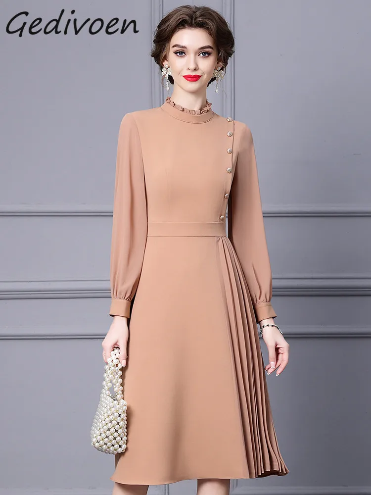 Gedivoen Autumn Fashion Designer Khaki Vintage Party Dress Women Lantern Sleeve Ruffles Button High Waist Slim A-LINE Midi Dress
Gedivoen Autumn Fashion Designer Khaki Vintage Party Dress Women Lantern Sleeve Ruffles Button High Waist Slim A-LINE Midi Dress