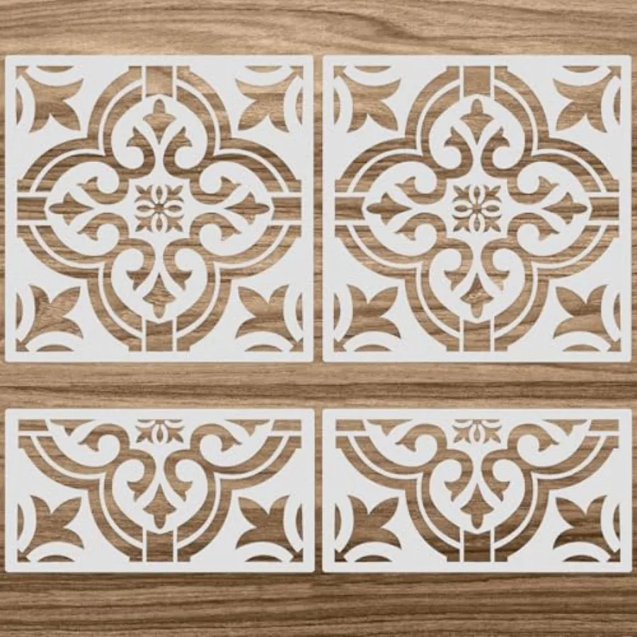 4 Pcs Reusable Tile Stencil for Painting Large Pattern Floor Wall Templates Flower Damask Talavera Moroccan Mehndi for DIY Craf
4 Pcs Reusable Tile Stencil for Painting Large Pattern Floor Wall Templates Flower Damask Talavera Moroccan Mehndi for DIY Craf