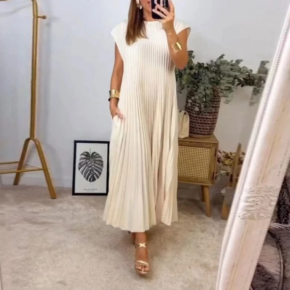 2024 Autumn Dress New Cross-Border European and American Clothing Elegant and Fashionable Round Neck Sleeveless Pleated Long Dre
2024 Autumn Dress New Cross-Border European and American Clothing Elegant and Fashionable Round Neck Sleeveless Pleated Long Dre