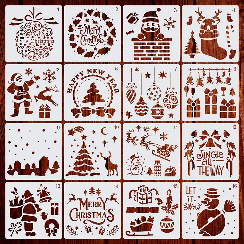 16 pcs/set Christmas painting templates Merry Christmas DIY ledger templates hollow decoration embossing spray painting tools
16 pcs/set Christmas painting templates Merry Christmas DIY ledger templates hollow decoration embossing spray painting tools