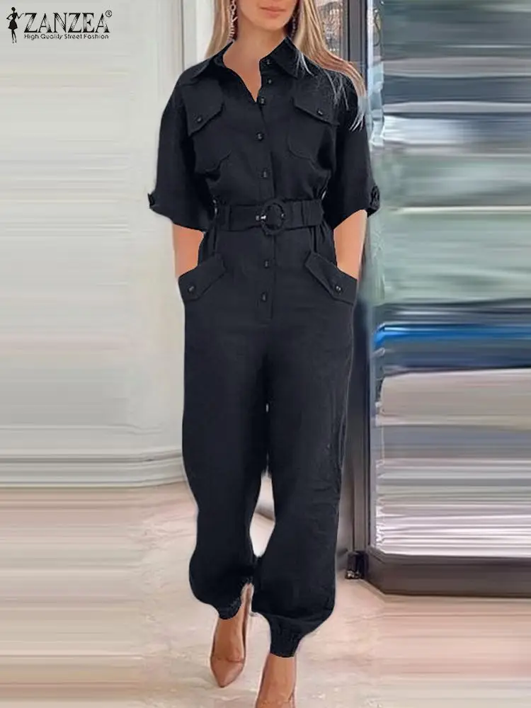 ZANZEA Fashion Work Jumpsuits Summer Lapel Neck Cargo Playsuits Woman Elegant OL Party Rompers Female Loose Pant Oversized 2024
ZANZEA Fashion Work Jumpsuits Summer Lapel Neck Cargo Playsuits Woman Elegant OL Party Rompers Female Loose Pant Oversized 2024