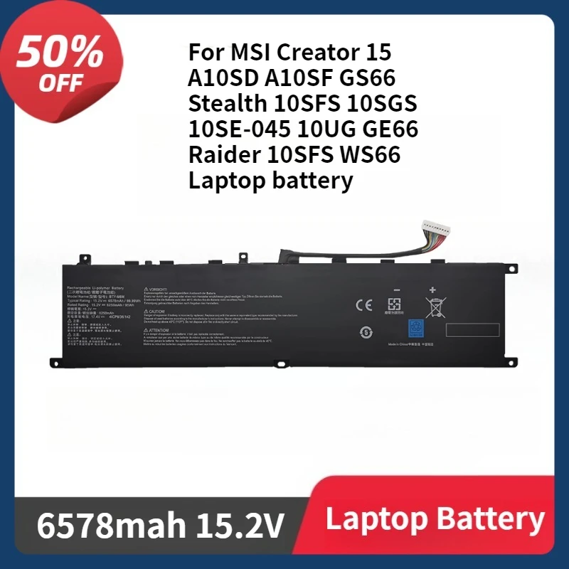 BTY-M6M Battery for MSI Creator15 A10SD A10SF GS66 Stealth 10SFS 10SGS 10SE-045 10UG GE66 Raider 10SFS WS66 15.2V Laptop Battery
BTY-M6M Battery for MSI Creator15 A10SD A10SF GS66 Stealth 10SFS 10SGS 10SE-045 10UG GE66 Raider 10SFS WS66 15.2V Laptop Battery