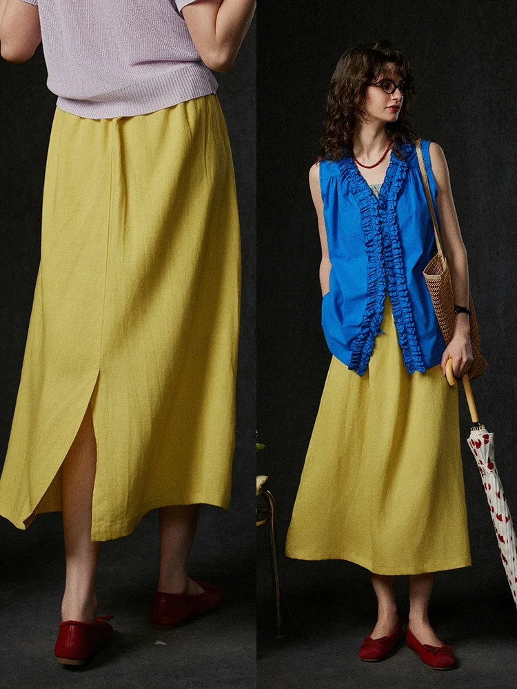 LITLECOT Yellow Linen Vintage Midi Skirt Women's Summer New Sle A-Line Skirt mid Waist Design Straight Cut
LITLECOT Yellow Linen Vintage Midi Skirt Women's Summer New Sle A-Line Skirt mid Waist Design Straight Cut