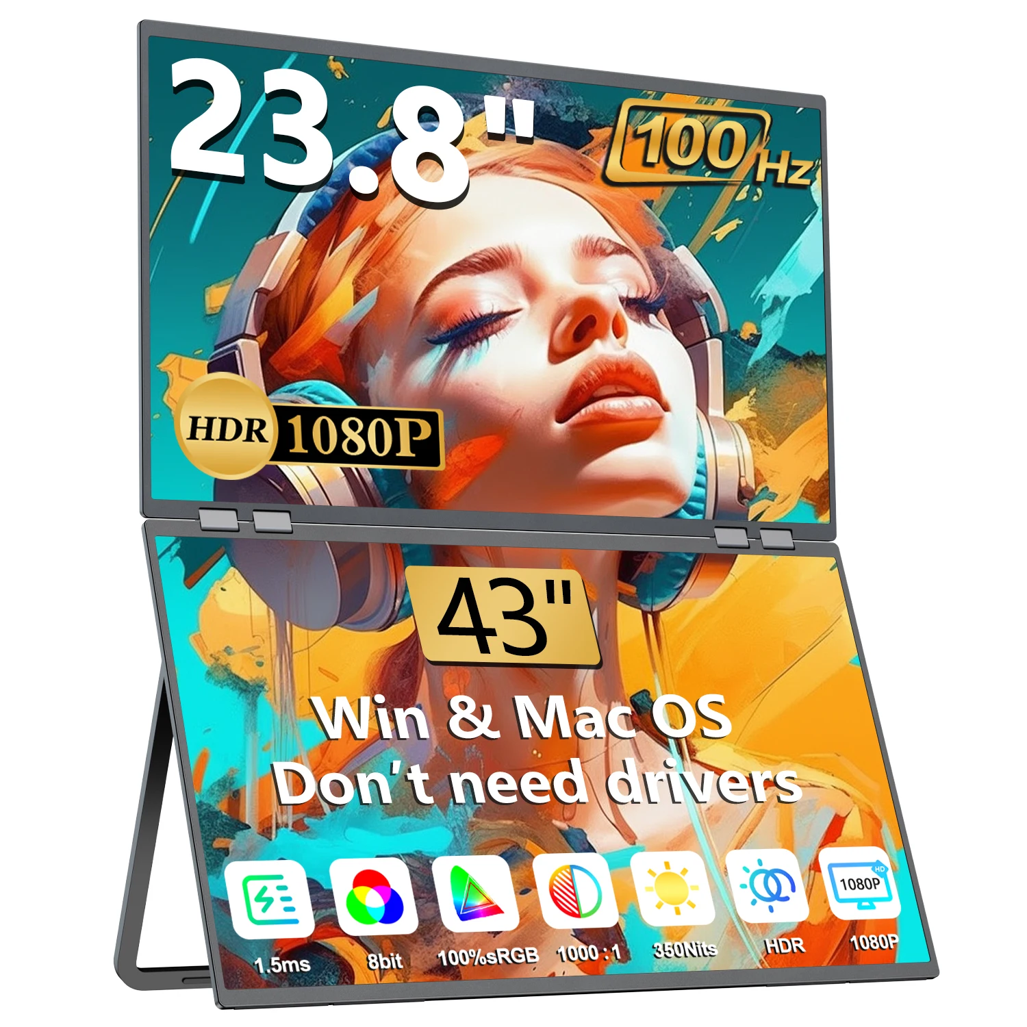 UPERFECT Delta 23.8" 100Hz Dual Portable Monitor 1080P Stacked Displays USB-C HDMI Triple Laptop Screen Extender for Laptop PC
UPERFECT Delta 23.8" 100Hz Dual Portable Monitor 1080P Stacked Displays USB-C HDMI Triple Laptop Screen Extender for Laptop PC