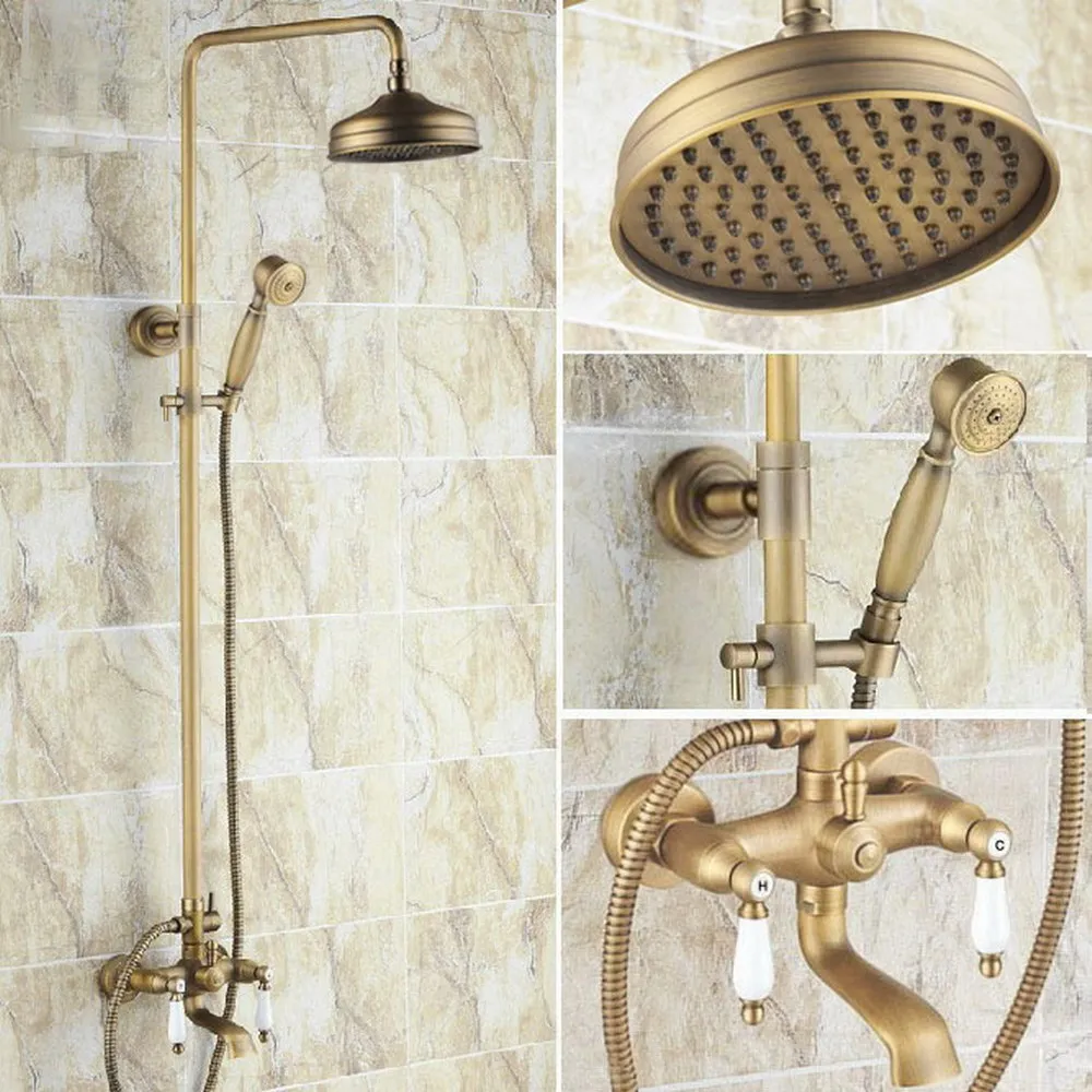 Bathroom Dual Ceramic Handles Bathtub Mixer Tap Wall Mounted Antique Brass Rain Shower Faucet Set with Handheld Shower trs146
Bathroom Dual Ceramic Handles Bathtub Mixer Tap Wall Mounted Antique Brass Rain Shower Faucet Set with Handheld Shower trs146