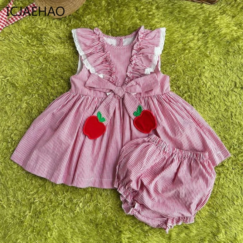 ICJAEHAO 2024 Striped Girls Newborn Sleeveless Lace Dress Apple Bow Round Neck Sweet Kids Outing Clothes Summer Children Outfit
ICJAEHAO 2024 Striped Girls Newborn Sleeveless Lace Dress Apple Bow Round Neck Sweet Kids Outing Clothes Summer Children Outfit