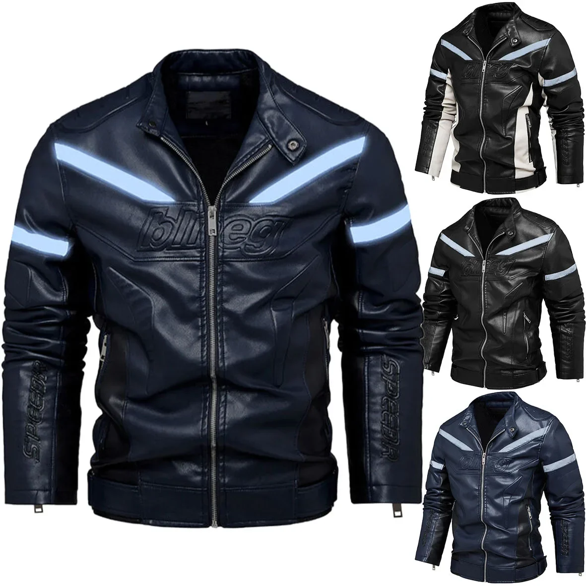 Autumn and Winter Men's Outerwear Casual Leather Jacket Men's Motorcycle Jacket Stand Collar Reflective PU Leather Jacket
Autumn and Winter Men's Outerwear Casual Leather Jacket Men's Motorcycle Jacket Stand Collar Reflective PU Leather Jacket