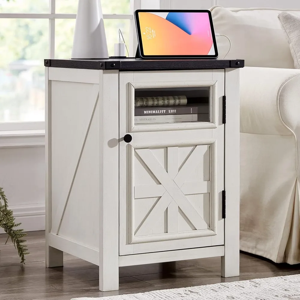 Farmhouse End Table with Charging Station, 18'' Rustic Nightstand with Barn Door & Adjustable Shelf, Wooden Sofa Side Table wit
Farmhouse End Table with Charging Station, 18'' Rustic Nightstand with Barn Door & Adjustable Shelf, Wooden Sofa Side Table wit